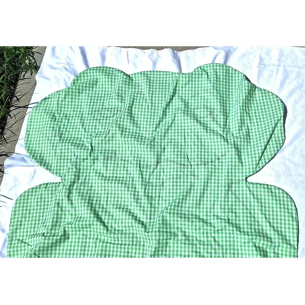 Vtg Handmade Frog Quilt Gingham Green White Nursery Blanket Wall Hanging 45x40